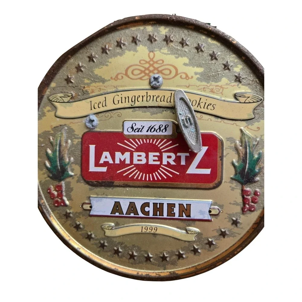 Lambertz Aachen 1999 Gold Christmas Musical Iced Gingerbread Cookies Tin Germany